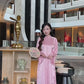 Linh Vy - Pink Vows Long Sleeve Bows Ao Dai Set