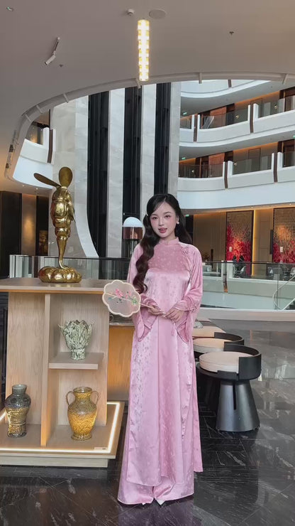 Linh Vy - Pink Shifted Vows Long Sleeve Bows Ao Dai Set 14C