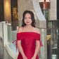 Linh Vy - Aura Red Off the Shoulder Ao Dai Top Only, No Pants 3B,C