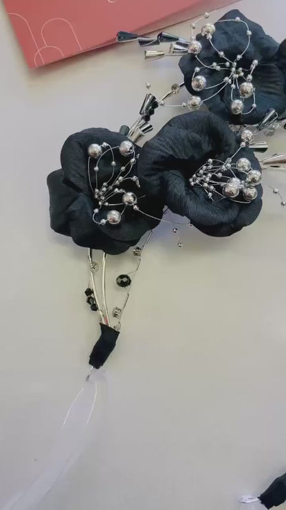 LUNA FLORA Black Florals Head Piece #10