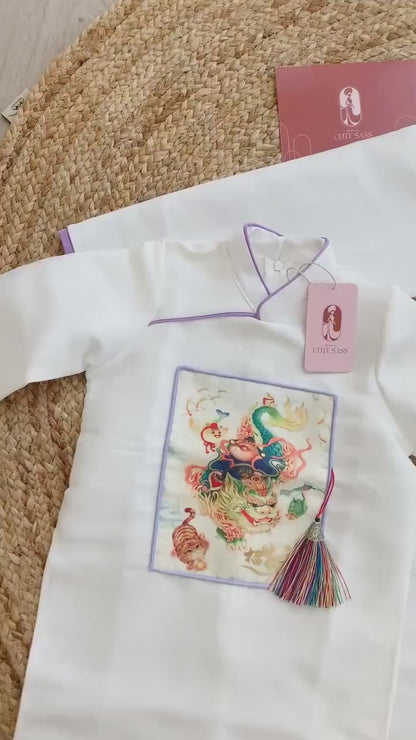 Men and Boy White/Purple Lan Ao Dai Set