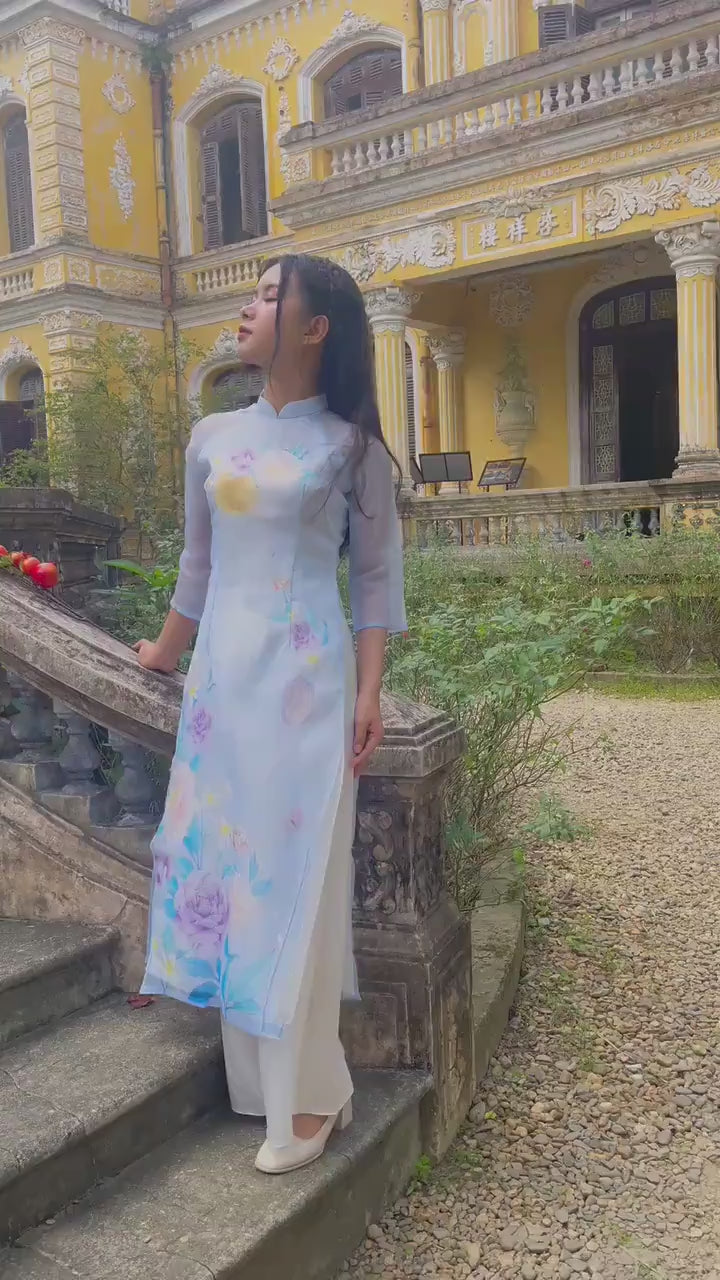Peach 3-Lady Chiffon Ao Dai Set