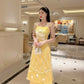 Sparkle Sleeveless Yellow Ao Dai Set