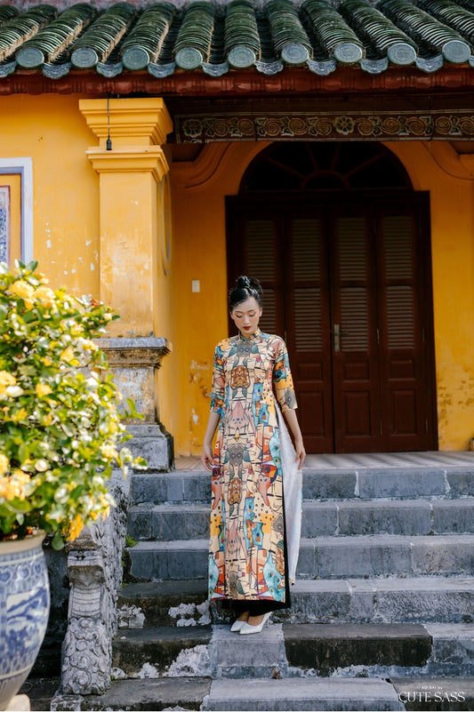 Motif Pattern Silk Ao Dai Set