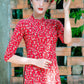 Mom and Daughter Red Matching Ao Dai Set with Headbands