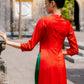 Red Moon Embroidery Silk Ao Dai Top Only (NO PANTS) | Pre-made Traditional Vietnamese Ao Dai | Lunar New Year |