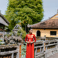Red Moon Embroidery Silk Ao Dai Top Only (NO PANTS) | Pre-made Traditional Vietnamese Ao Dai | Lunar New Year |
