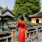 Red Moon Embroidery Silk Ao Dai Top Only (NO PANTS) | Pre-made Traditional Vietnamese Ao Dai | Lunar New Year |