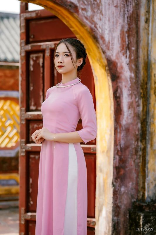 Tay Thi Silk Plain Ao Dai Top Only, NO PANTS (Pink, White, Purple, Yellow)