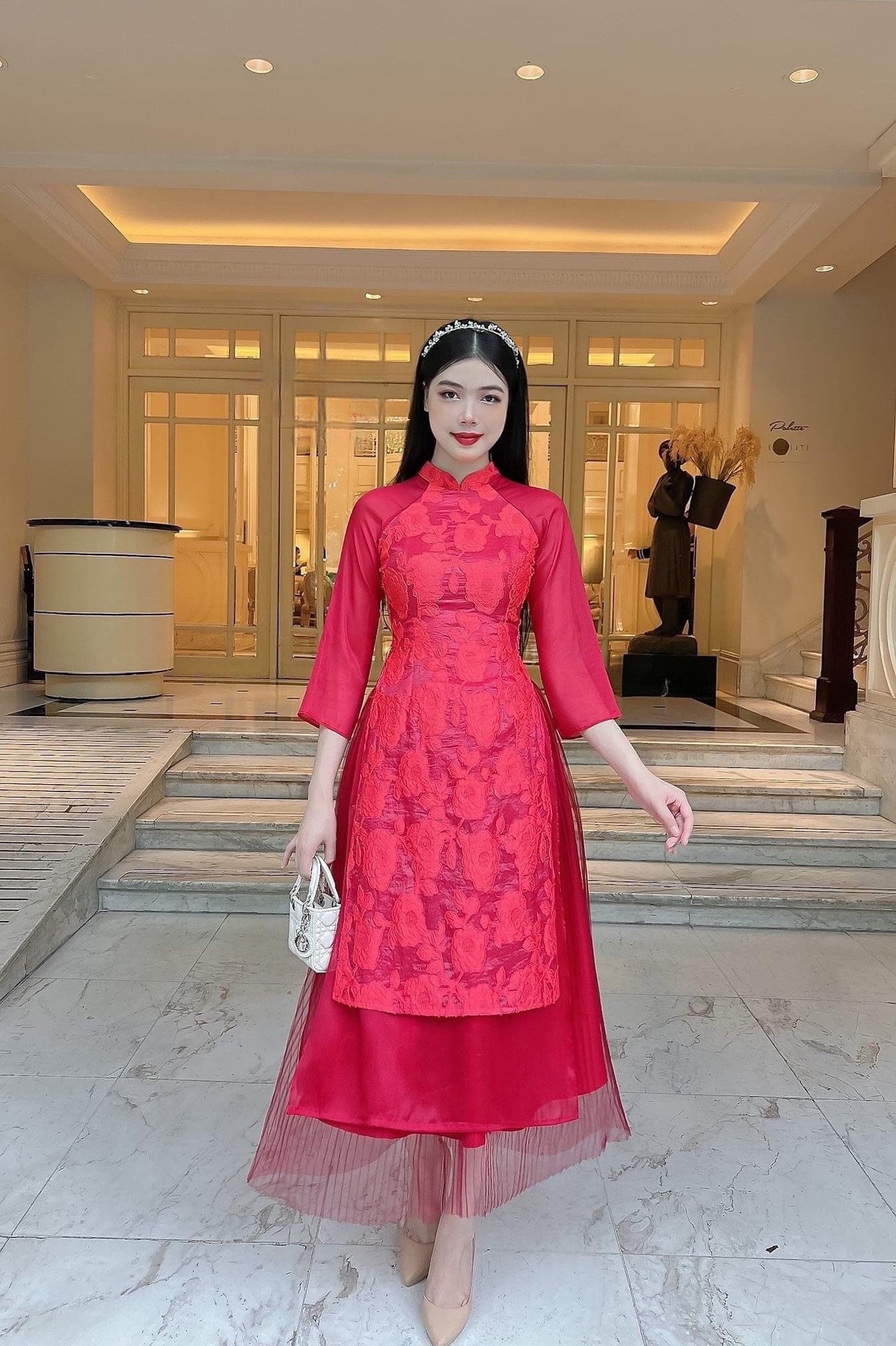 Lace Red Ao Dai with Skirt