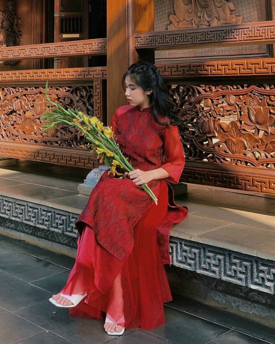 Lace Red Ao Dai with Skirt