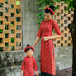 Mom and Daughter Red Matching Ao Dai Set with Headbands