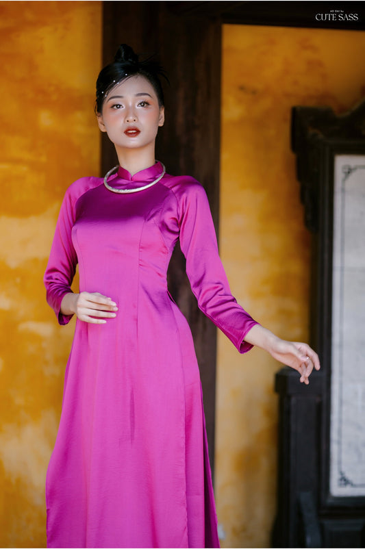 Carmine Hai Da Silk Plain Ao Dai Set