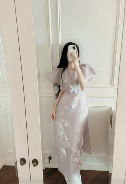 Wing Sleeve Purple Ao Dai Set