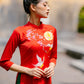 Red Moon Embroidery Silk Ao Dai Top Only (NO PANTS) | Pre-made Traditional Vietnamese Ao Dai | Lunar New Year |