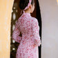 Pink Mini Flowers Chiffon Ao Dai Set with Headband