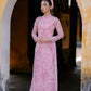 Pink Mini Flowers Chiffon Ao Dai Set with Headband