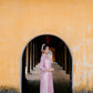 Pink Pearl Mini Flowers Chiffon Ao Dai Set (no headband)