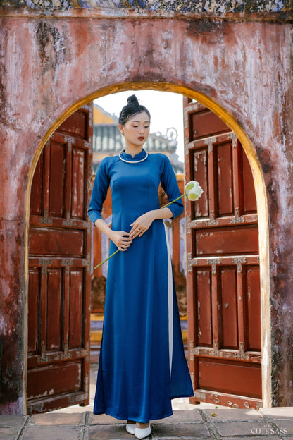 Tay Thi Silk Plain Ao Dai Set (Prussian, Mint, Black, Orange) | Pre-made Traditional Vietnamese Ao Dai| Women Ao Dai with Pants