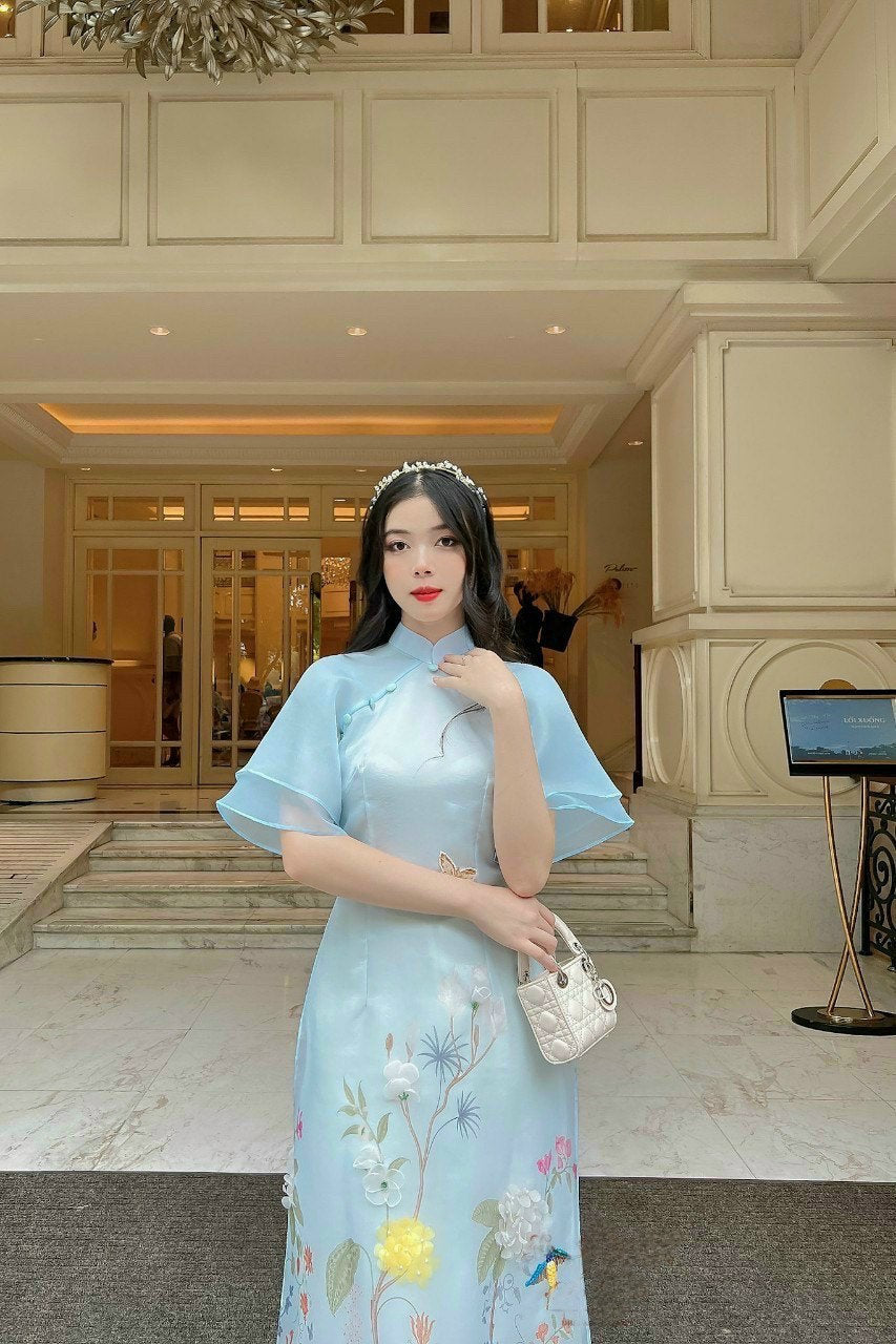Blue Wing Sleeve Ao Dai Set