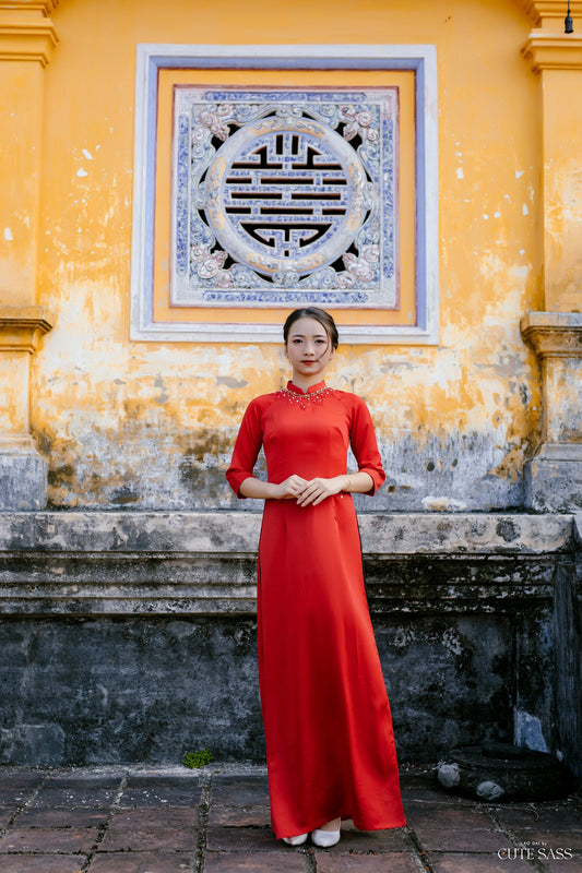 Sparkle Neck Detail Ao Dai Set