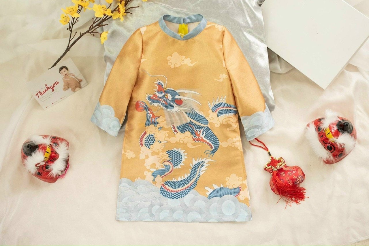 Boy Printed Dragon Ao Dai (Cyan, Blue, Yellow, Red)
