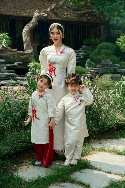 Family White Gam Ao Dai Set