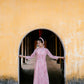 Pink Pearl Mini Flowers Chiffon Ao Dai Set (no headband)