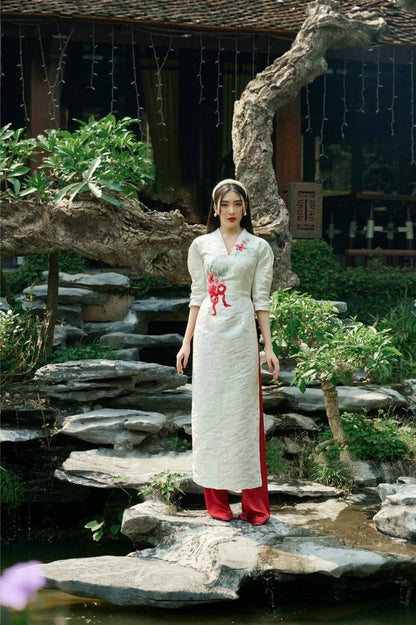 Family White Gam Ao Dai Set