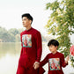 Taffeta Material Family Red Lotus & Koi Ao Dai Set