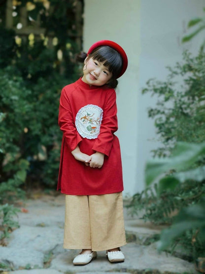 Sibling Red Ao Dai Set