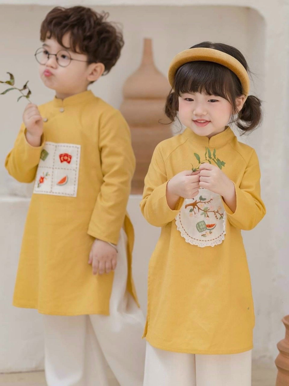 Sibling Yellow Ao Dai Set