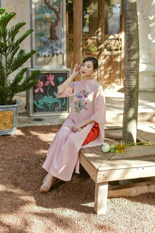 Shifted Light Pink Ao Dai Set