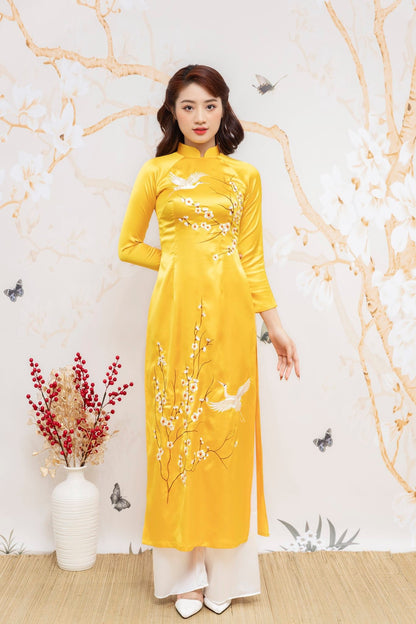 Family Yellow Embroidery Mai Ao Dai Set