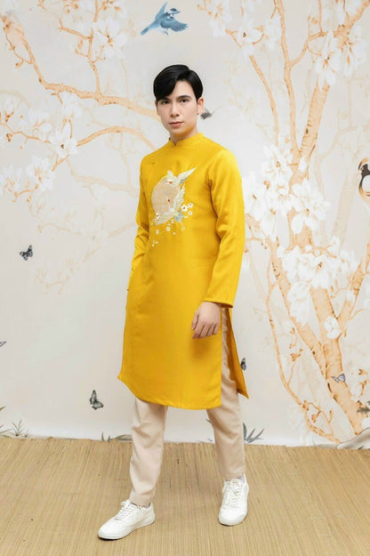Family Yellow Embroidery Mai Ao Dai Set