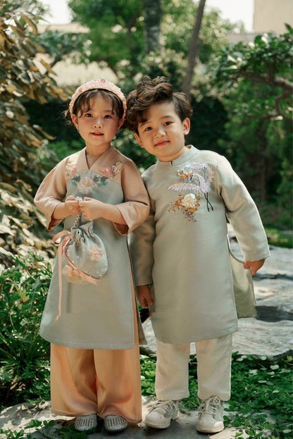 Family Blue & Pink Ao Dai Set