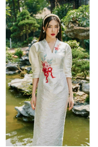 Family White Gam Ao Dai Set