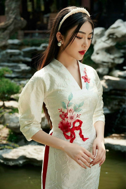 Family White Gam Ao Dai Set