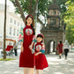 Taffeta Material Family Red Lotus & Koi Ao Dai Set