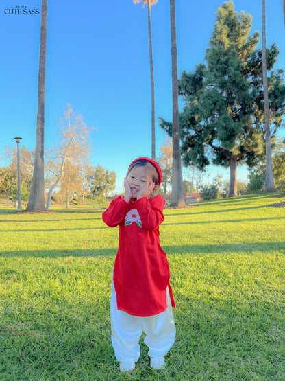 Family Red Embroidery Ao Dai Set (No Headband)
