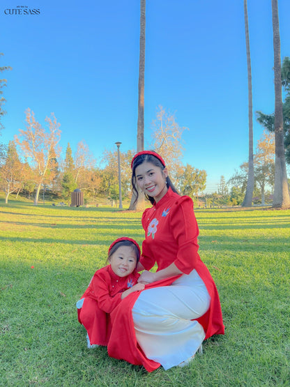 Family Red Embroidery Ao Dai Set (No Headband)