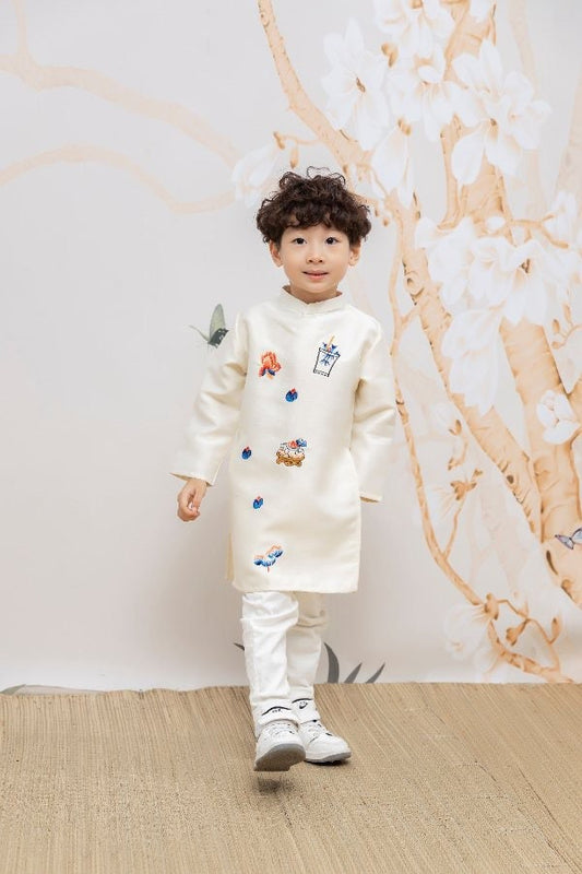 Boy White Cute Patterns Ao Dai