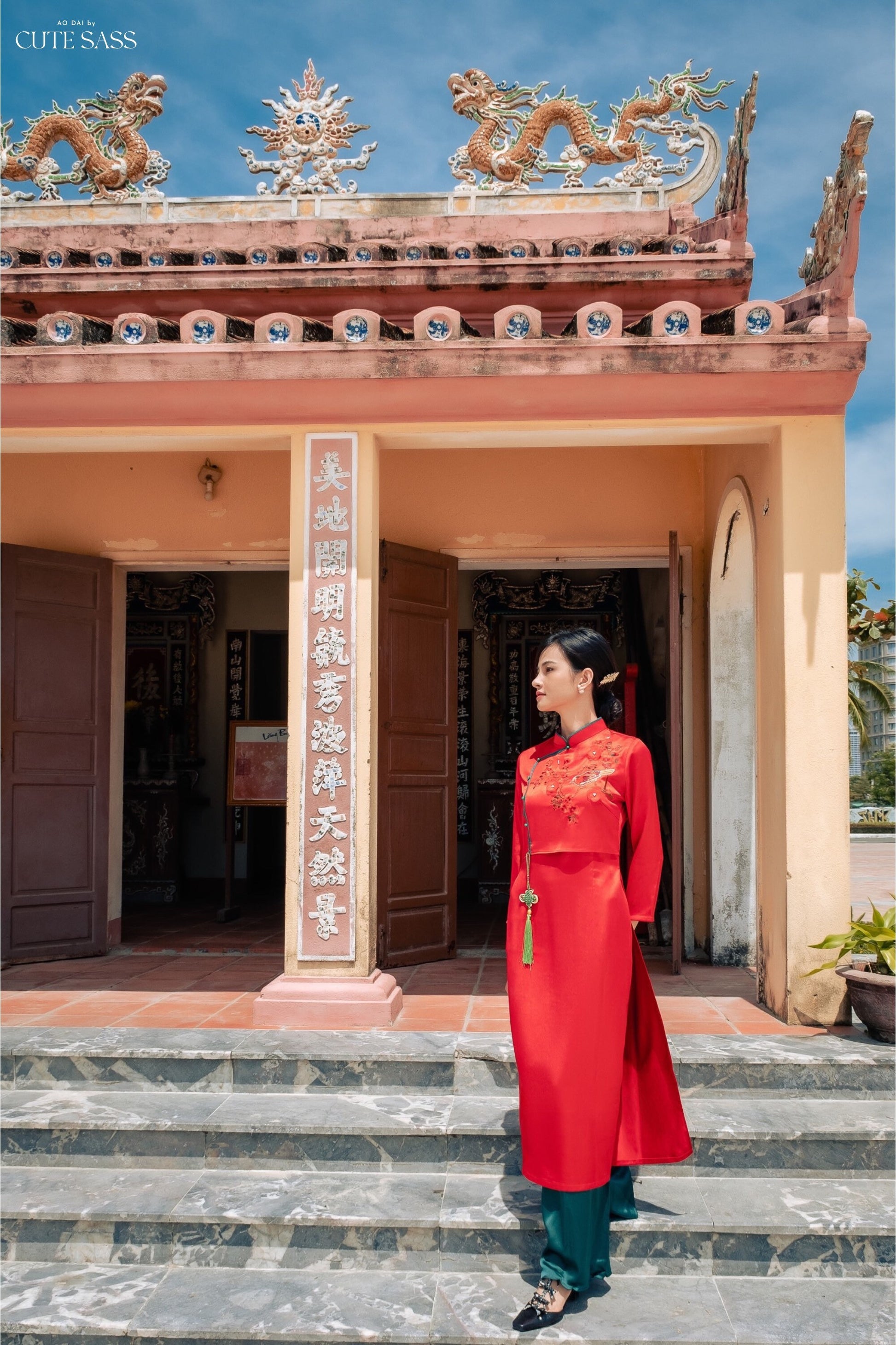 Red Sparrow Embroidery Ao Dai Set
