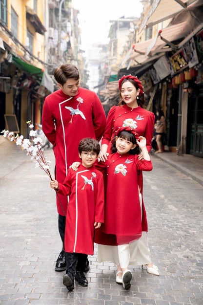 Family Red Embroidery Ao Dai Set (No Headband)