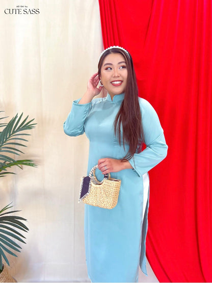 Mint Ngoc Trai Silk Pearl Ao Dai Set | Pre-made Traditional Vietnamese Ao Dai| Lunar New Year| Ao Dai Truyen Thong| Women Ao Dai with Pants