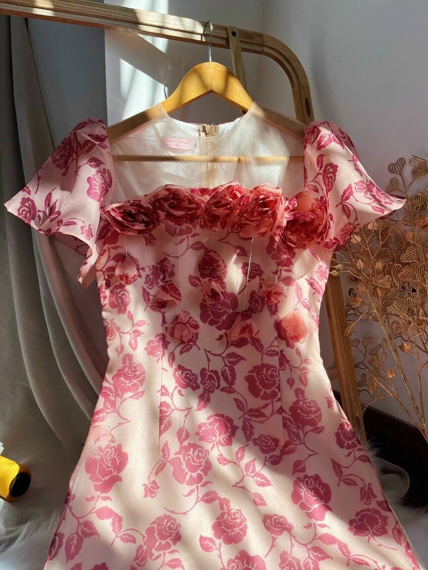 Red Rose Wing Sleeve Ao Dai Set