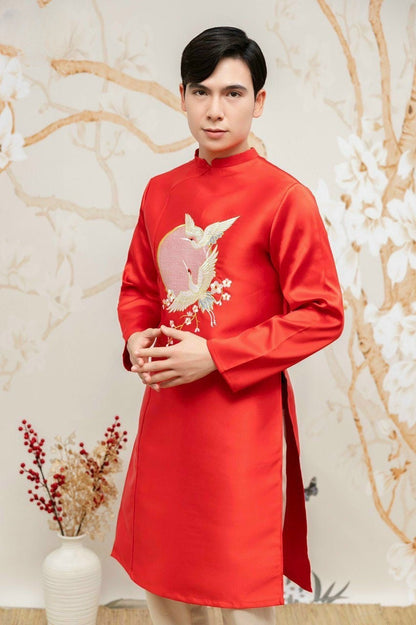 Family Red Embroidery Mai Ao Dai Set