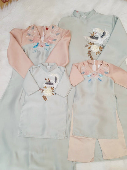 Family Blue & Pink Ao Dai Set