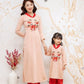Mom and Daughter Pink / Red Embroidery Matching Ao Dai Set