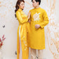 Family Yellow Embroidery Mai Ao Dai Set